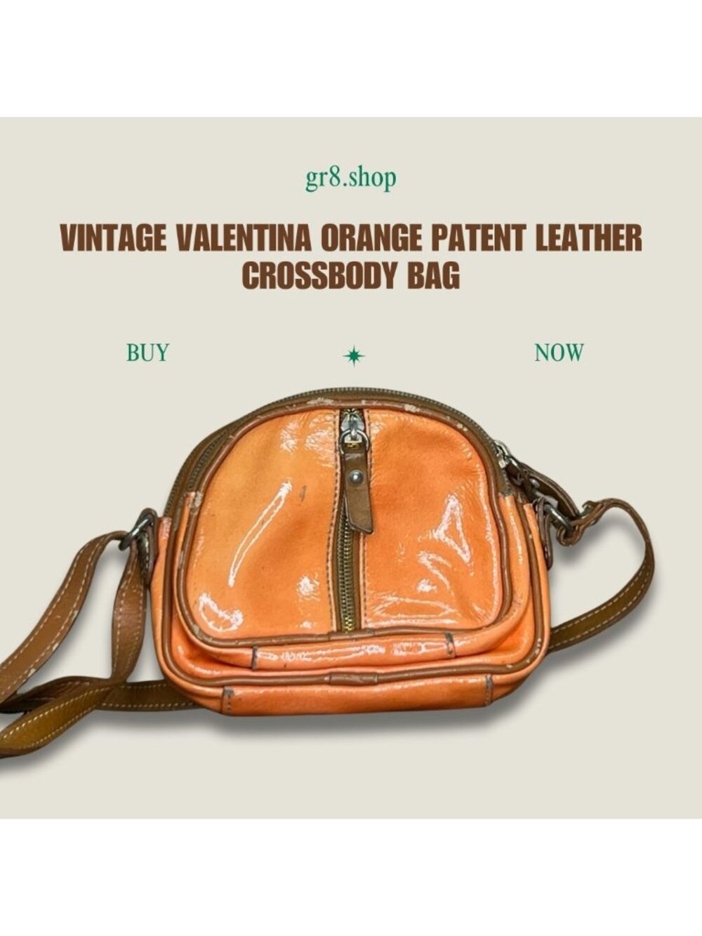 Vintage Valentina Orange Patent Leather Crossbody Bag With Adjustable Strap